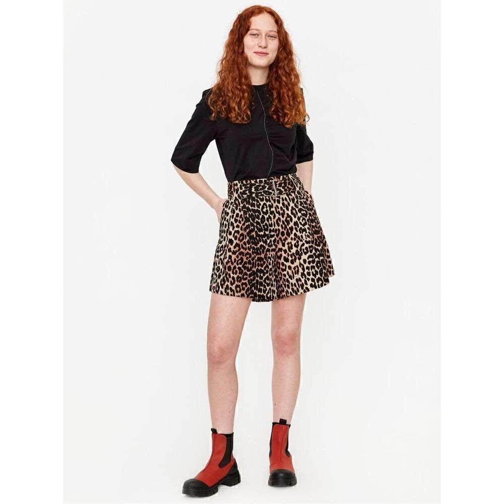 Ganni Linen Canvas Short Leopard Belted $185.00